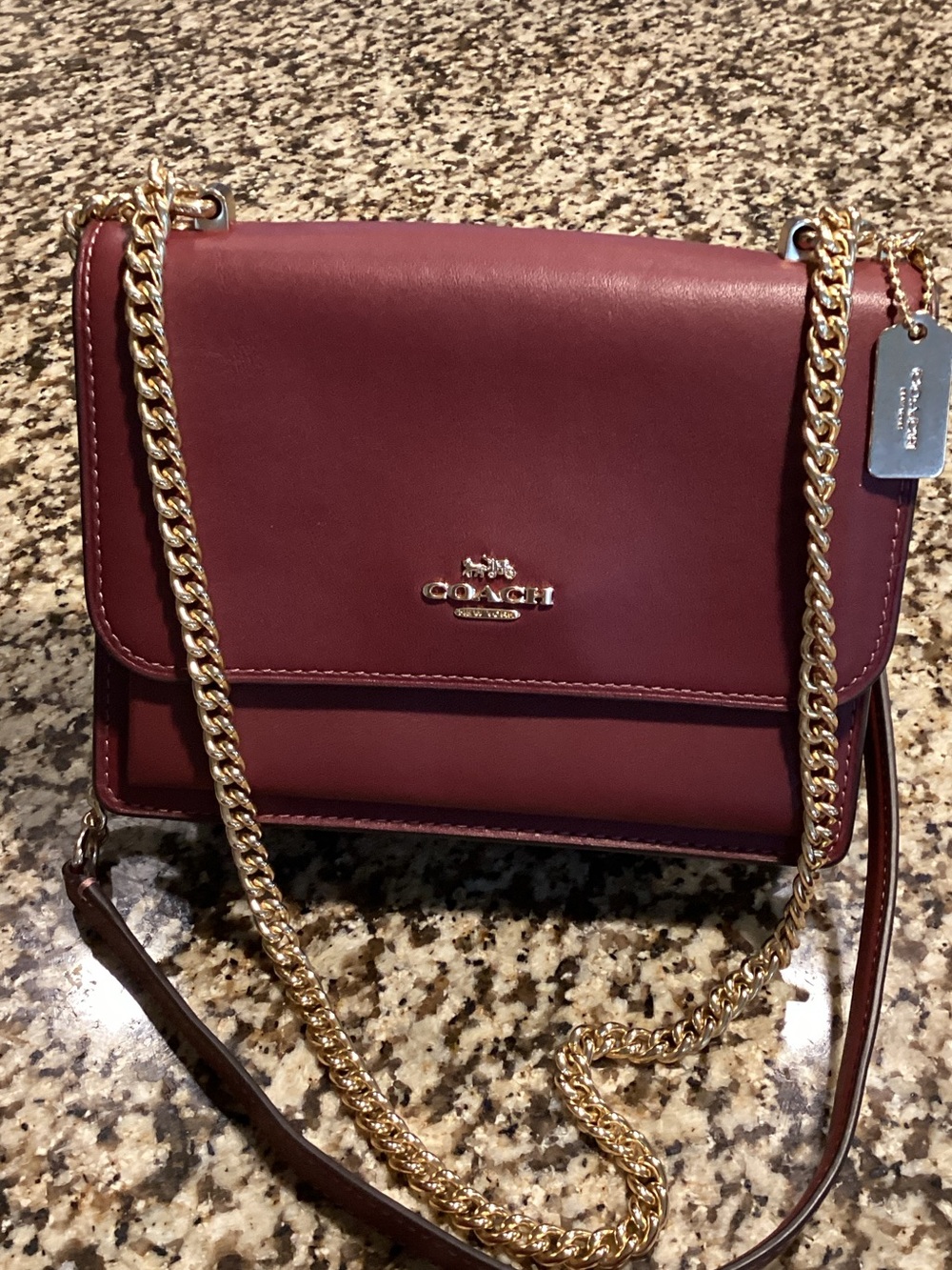 Coach Burgundy Leather Crossbody with Gold Chain EUC